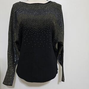 nwt OLIVER O size Large‎ Beaded Dolman Sleeve Casual Sweater Anthropologie Black